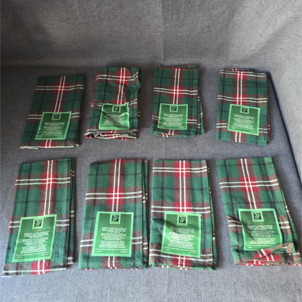 8 Oak Ridge Christmas Plaid 100% Cotton Windham Weavers Napkins Red & Green